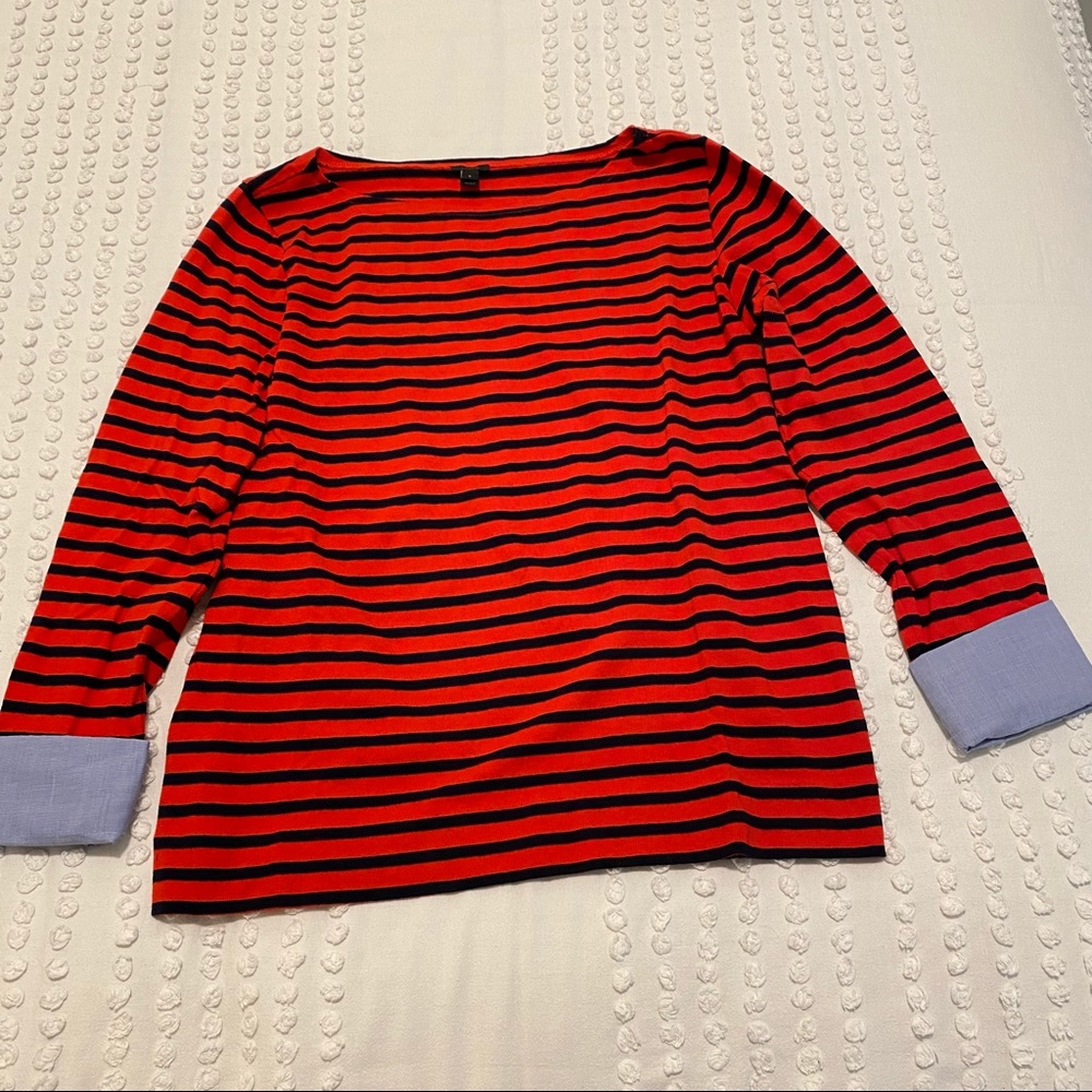 J Crew Striped Boatneck Top w/ Built in Cuffs
